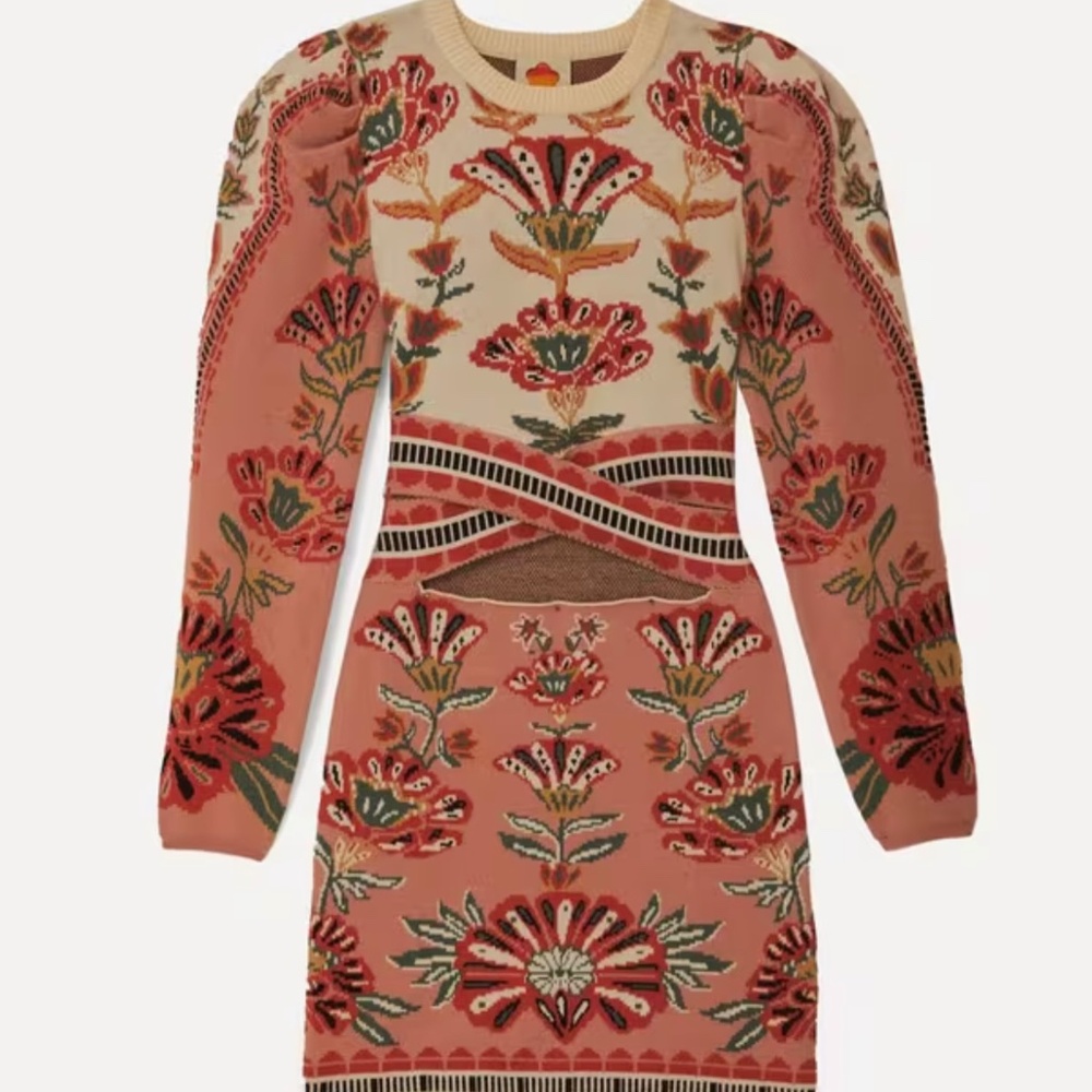 NWT! FARM RIO Riad Cream Knit Long Sleeve Dress Size M